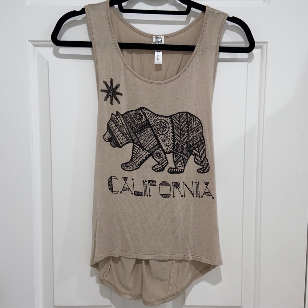 REBELDE Tan Graphic Muscle Tank w/ California Bear